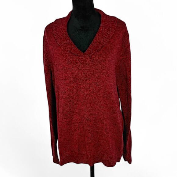 KAREN SCOTT Warm Winter Sweater 2X Cotton Red Cozy Christmas Ribbed - Picture 2 of 6